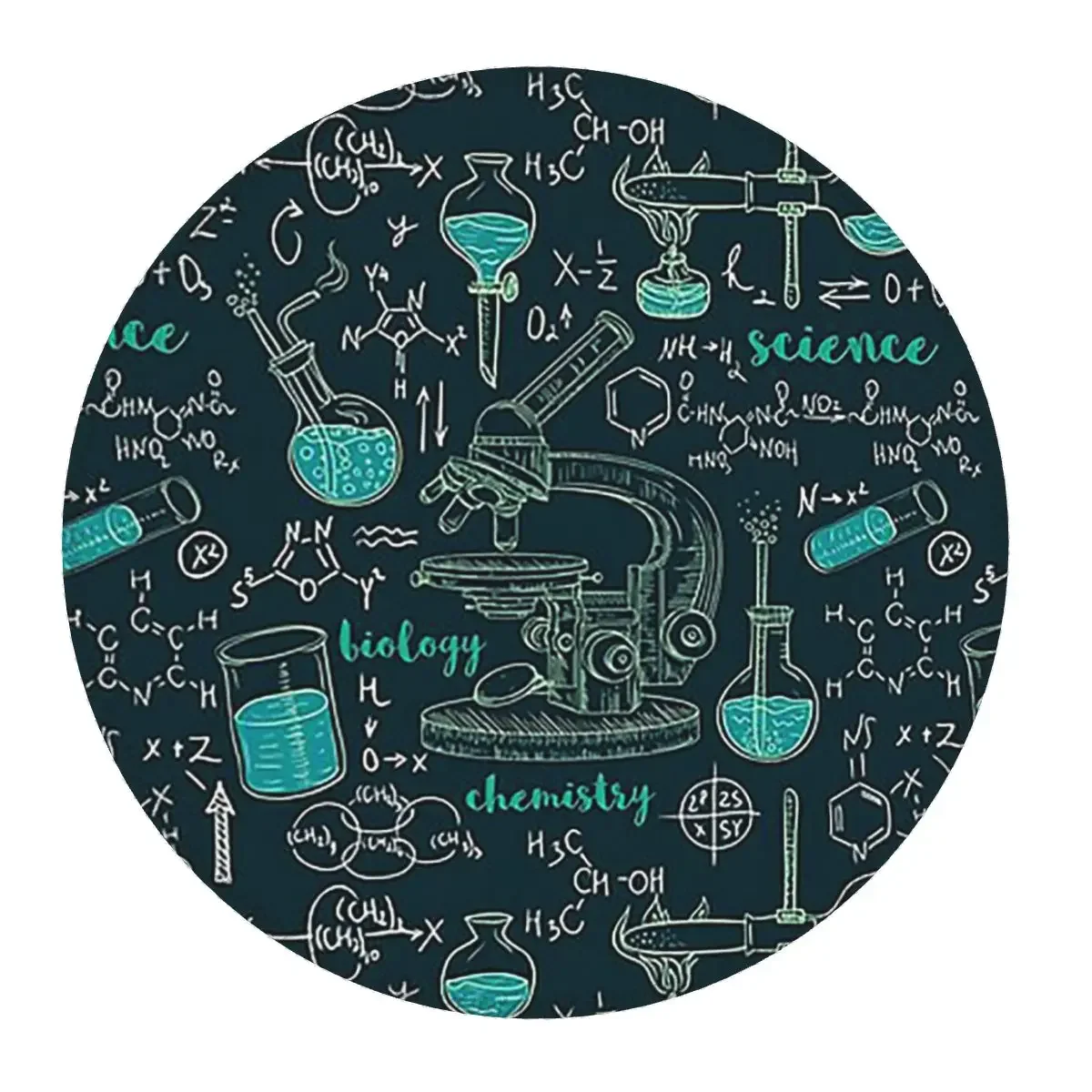 Vintage Old Chemistry Laboratory Microscope Tubes FormulasRound Mouse Pad Computer Keyboard Mouse Mat Gaming Laptop Desk Mat