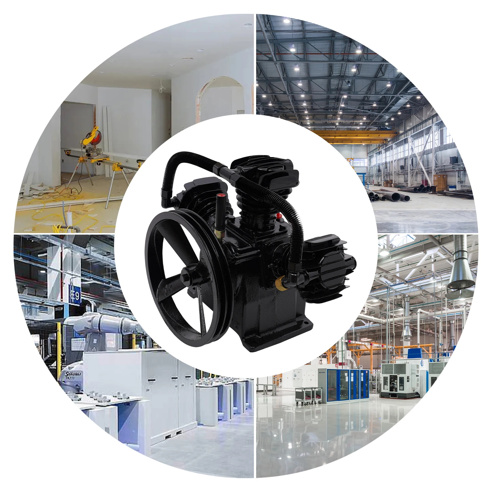 High-Performance Air Compressor Pump Head, Cast Iron and Aluminum, 65mm Extended Cylinder, Low Noise, Faster Heat Dissipation,