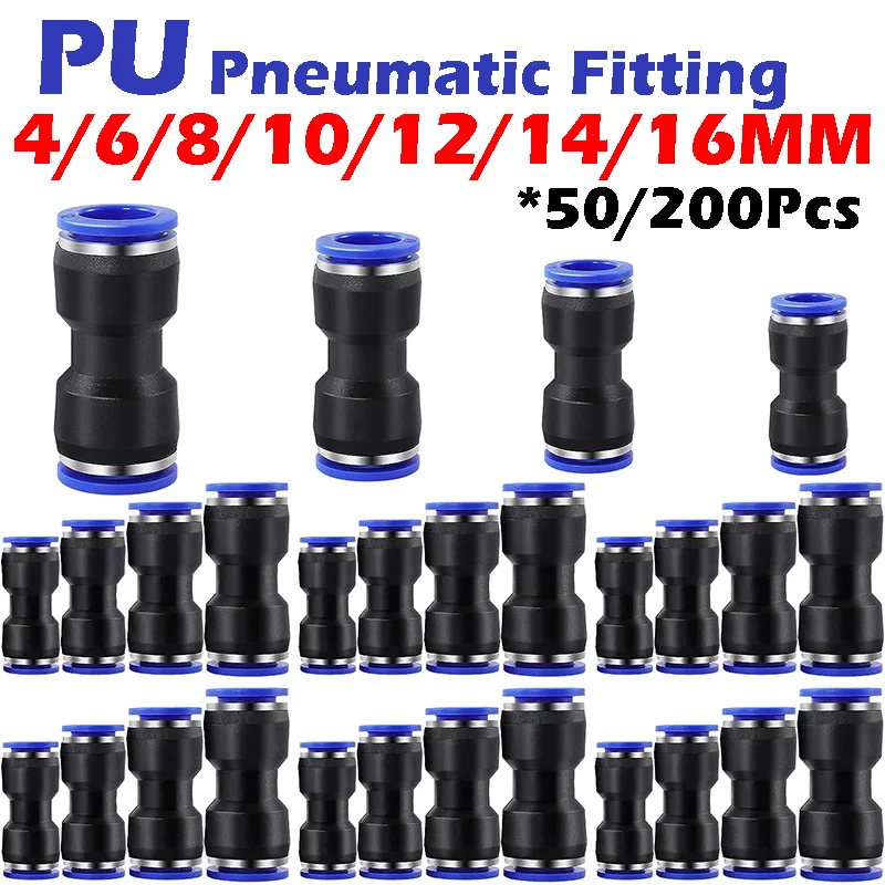 

50/200Pcs Pneumatic Fitting Straight Push Plastic Connector 6/8/10/12/14/16mm Trachea Connector PU Air Fittings