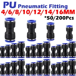 50/200Pcs Pneumatic Fitting Straight Push Plastic Connector 6/8/10/12/14/16mm Trachea Connector PU Air Fittings