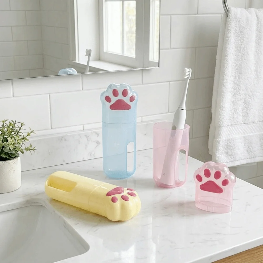 Multi-functional Plastic Toothbrush Storage Box Cartoon Cute Portable Wash Cup Space Saving Mouthwash Cup for Daily Use