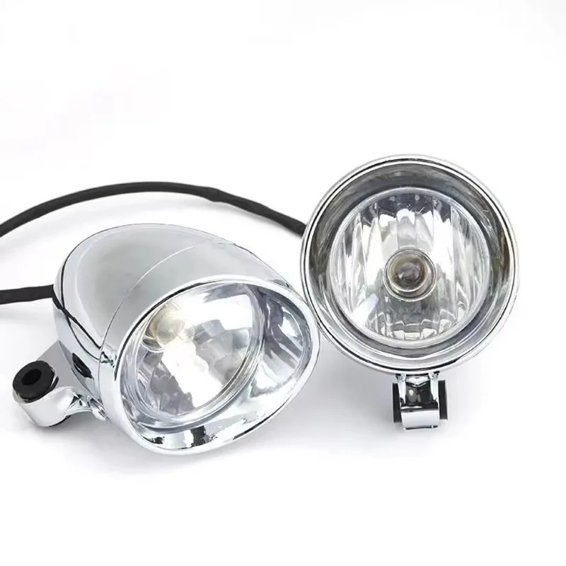 For Motorcycle Headlight Passing Fog Light Lamp Chrome Pair Universal 12V Front /Triump/Cafe/Racer