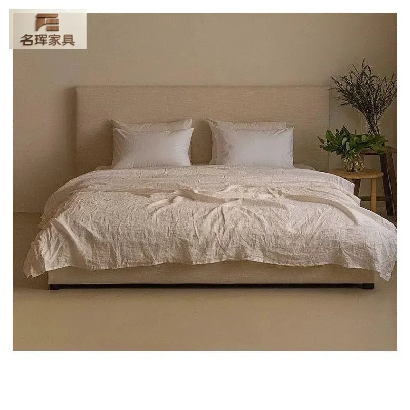 Modern Linen Nordic Simple Master Bedroom Art Bed Soft Light Luxury Double Bed Cream Small Apartment Princess Style