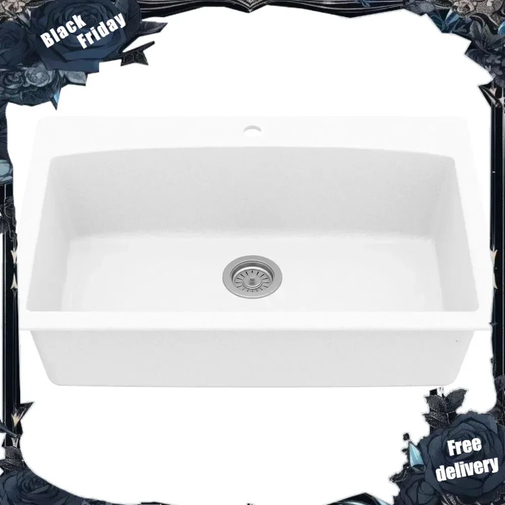 Drop-In Quartz Composite . 1-Hole Single Bowl Kitchen Sink in