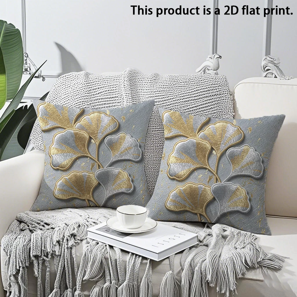 

2pcs Luxury Gold Silver Ginkgo Leaf Throw Pillow Covers 2 Pack Modern Neutral Tone Decorative Cushion Cases for Sofa Bedroom