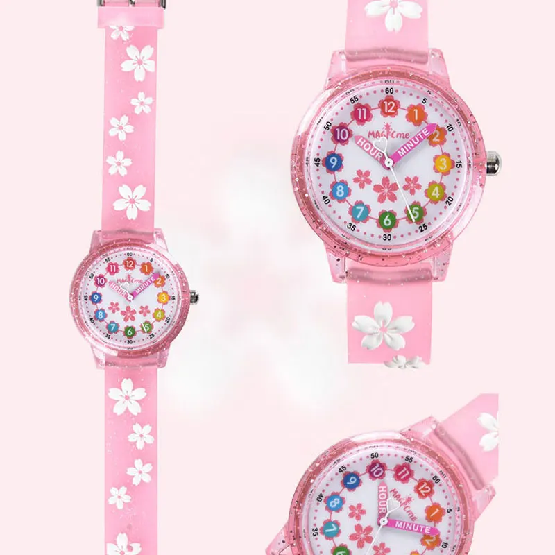 2025 جديد ملون زهر الكرز الهاتفي كوارتز ساعة بناتي لينة سيليكون حزام مقاوم للماء ساعة الأطفال هدية ساعة أطفال