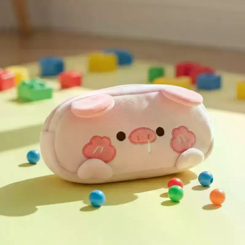 Plush Little Bear Little Pig Pencil Case Cute Makeup Bag Large Capacity Portable Stationery Storage Pouch Zipper Pen Case