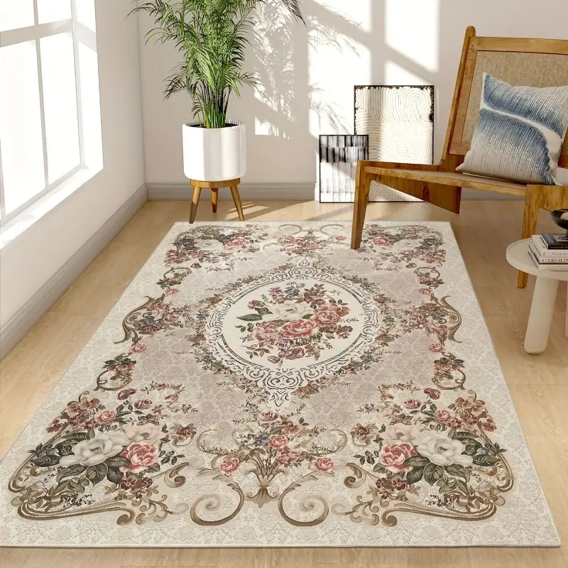 Luxury Area Rug Persian Elegant Floral Style Carpet for Living Room Bedroom Decor Anti-slip Machine Flannel Floor Mat