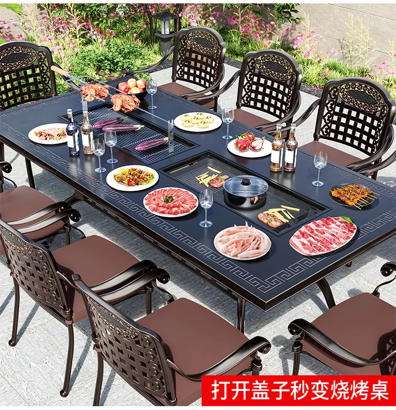 HYS outdoor barbecue table chair courtyard cast aluminum garden outdoor balcony leisure electric charcoal grilled aluminum alloy