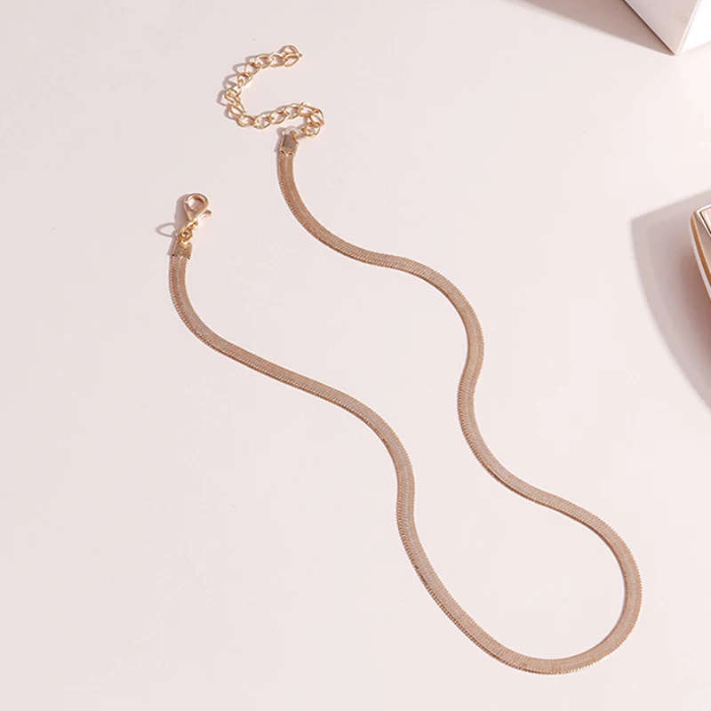 Aihua Punk Schlüsselbein flache Klinge Snake Link Choker Halskette Unisex Gold Silber Farbe Edelstahl Halsketten für Frauen Schmuck – Detail 6
