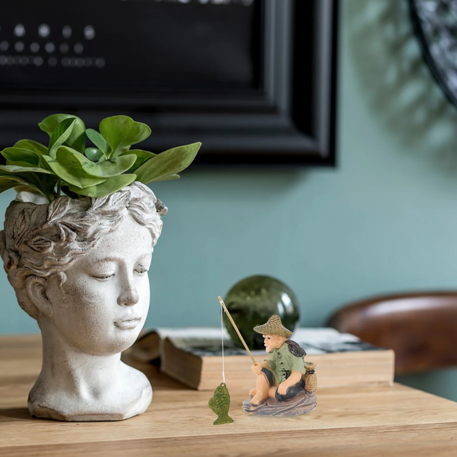 

Vivid Fisherman Decoration Material for Fish Tank Home Desktop Embellishment Mini Fisherman Statue Aquarium Decoration
