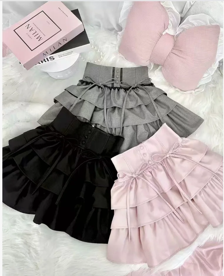 

Японский комплект из 2 предметов: блузка с длинными рукавами и клетчатыми подтяжками, пышная юбка с высокой талией в стиле Y2K, повседневный универсальный костюм в стиле кавайи