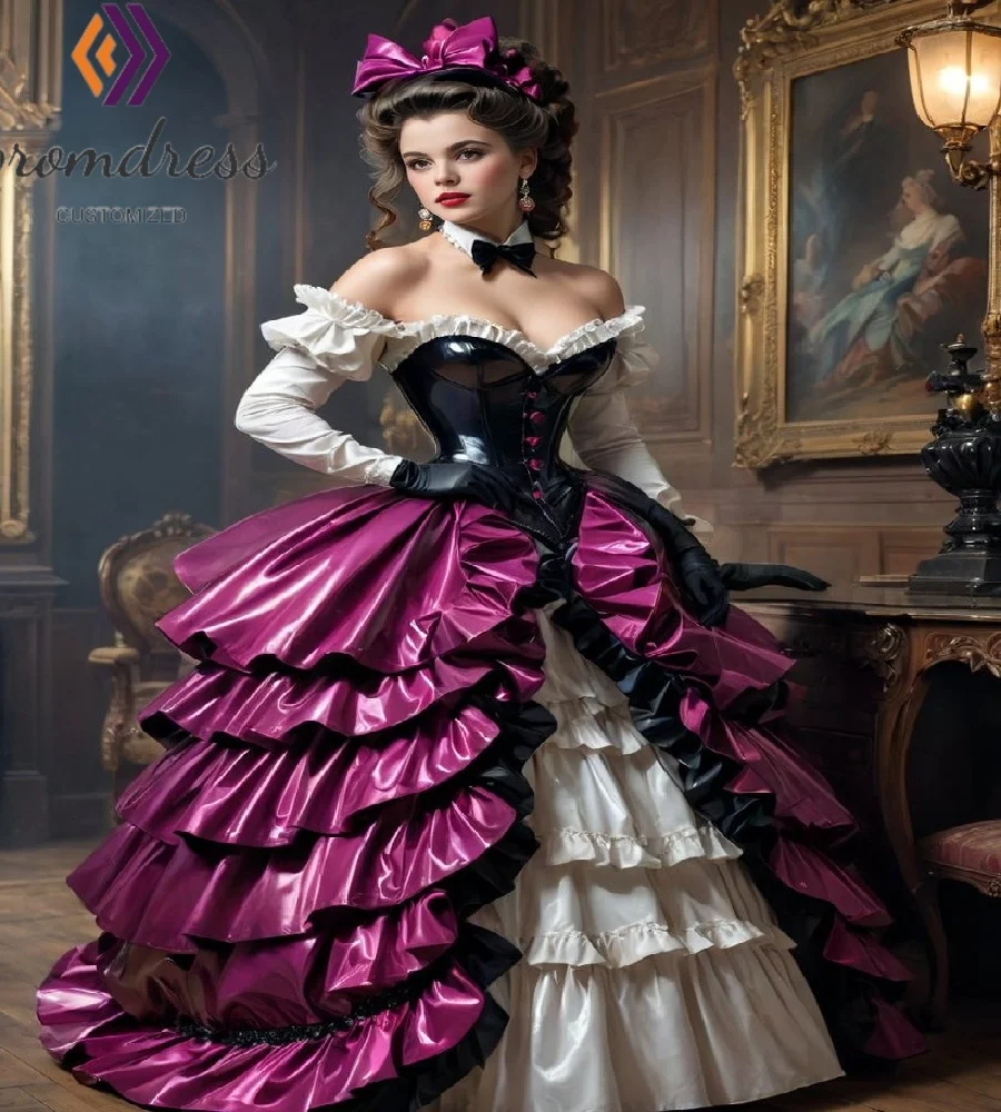 

Historical Reenactment Bustle Prom Dress Contrast Colored Rococo Evening Dress Renaissance Victorian Birthday Party Customized