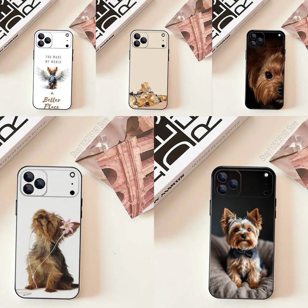 Funda de teléfono Yorkshire Terrier perros silicona negra suave para iPhone 17,16,15,14,13,12,11,Pro,Max,Plus,E,SE4,Air,Mini