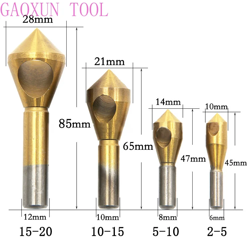 

4pcs Set Titanium Countersink Deburring Drill Taper Hole Cutter Steel/Aluminum Countersunk Head Chamfering Tools 2-5-10-15-20