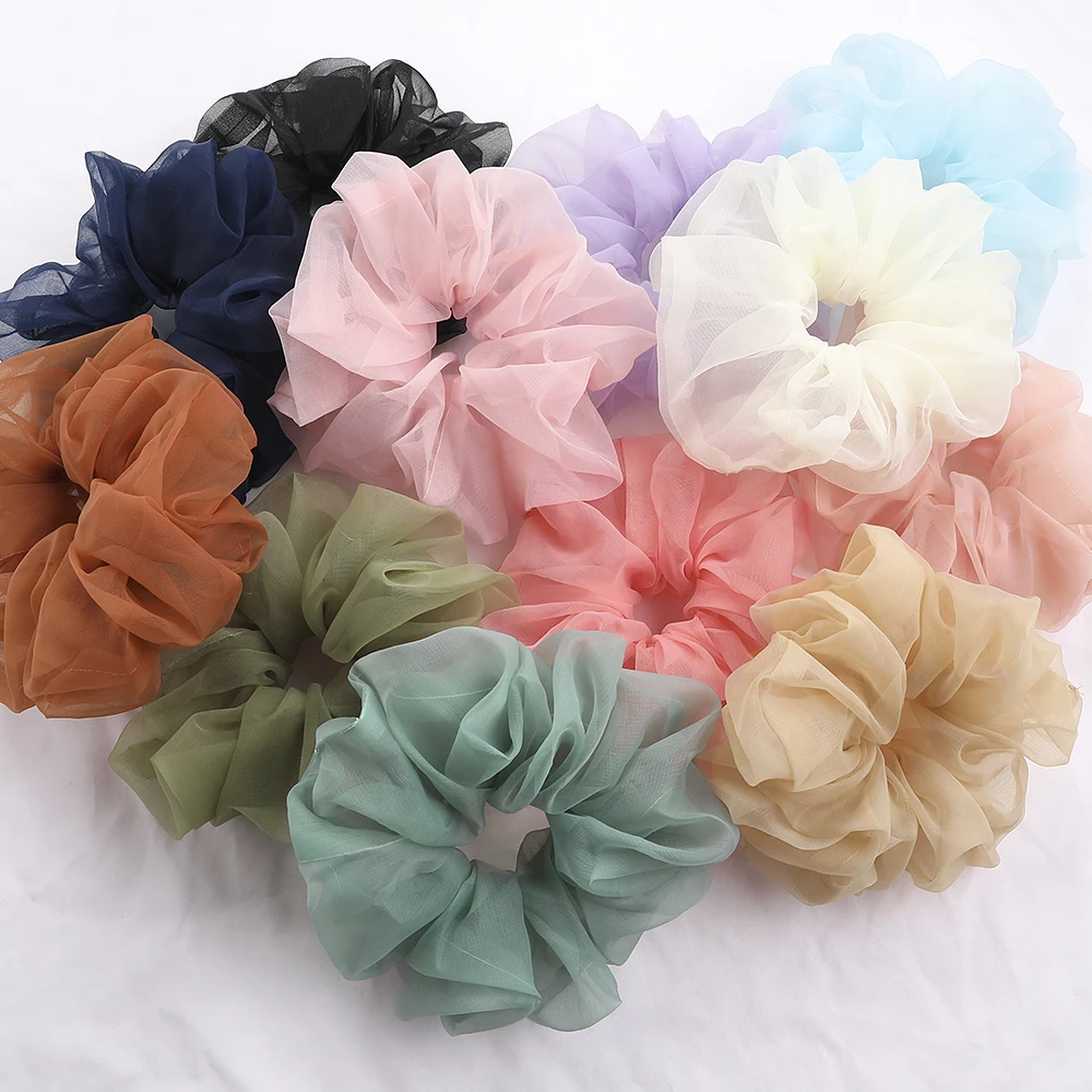 Women Silk Scrunchie Chiffon Solid Color Elastic Hair Ropes Ties Band Ponytail Holder Headband Hair Accessories For Girls