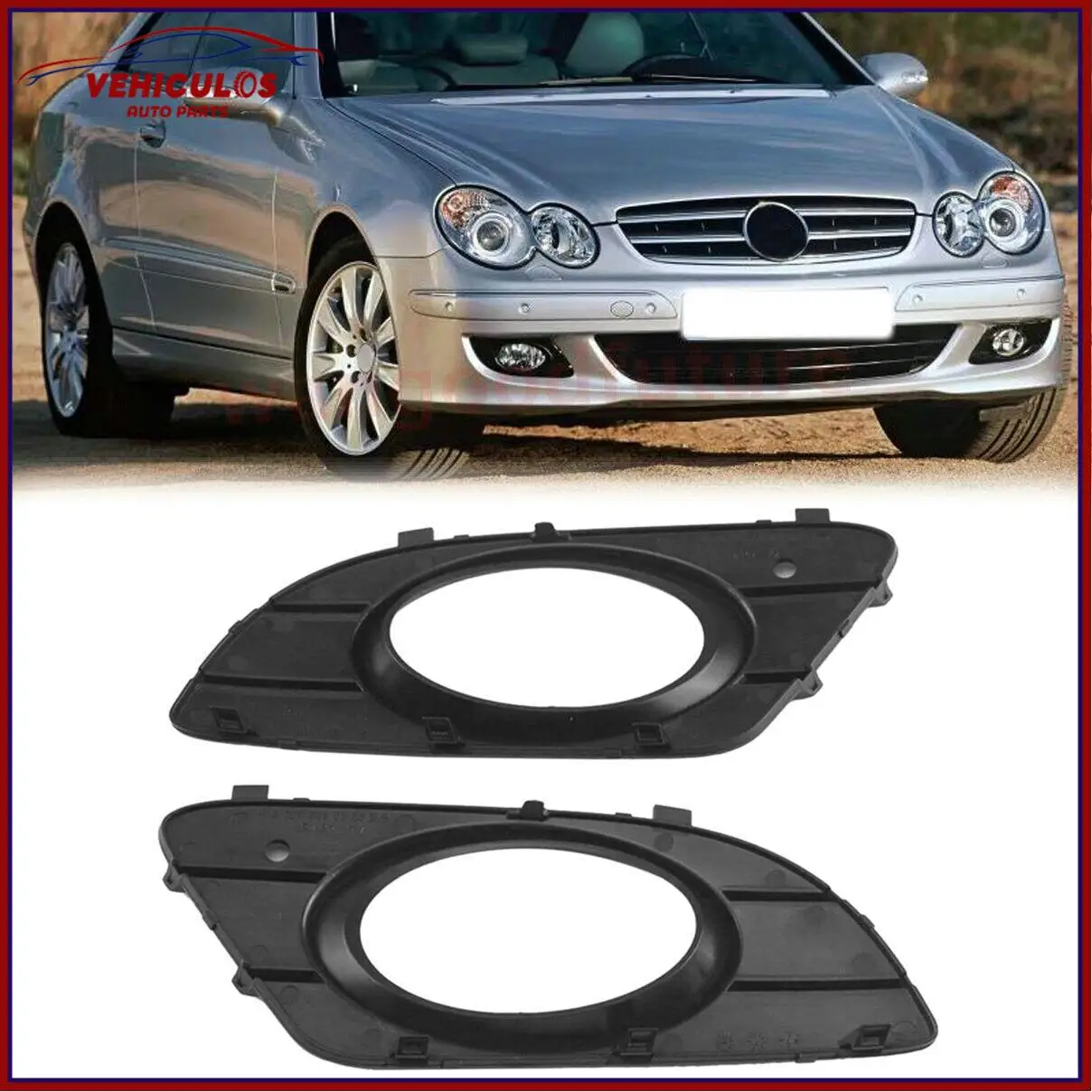 1Pair Black Front Bumper Fog Light Cover 2098850323 2098850423 For Mercedes-Benz CLK W209 2005-2009