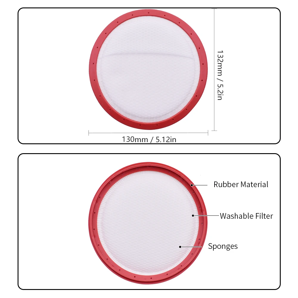 Washable Filter Compatible with Midea C3-L148B C3-L143B VC14A1-VC VC16C3-VR 130mm/146mm Round HV Vacuum Cleaner Cotton Filter