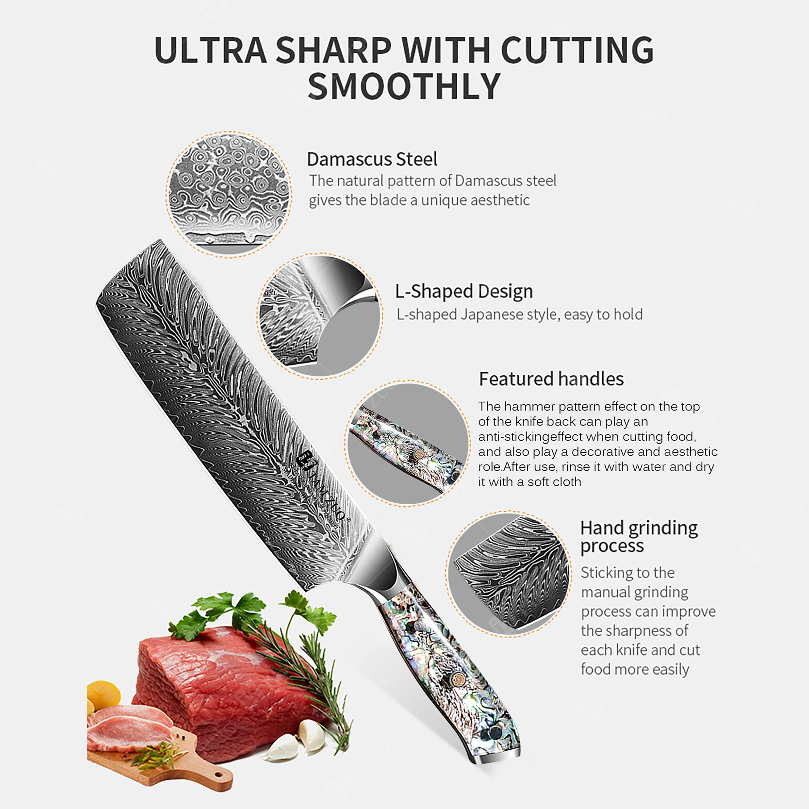 TAMZUO 6.5 Inch Nakiri Knife 67 Layer Damascus Steel Knfie Cut Meat Fish Vegetable Sharp Blade Kitchen Cook Knife with Gift Box