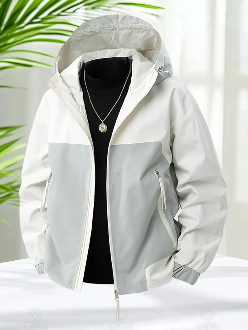 L-9XL Zip Up Hooded Jackets For Men Big and Tall Plus Size Windproof Jackets Patchwork Outerwear Coats Lightweight Spring Coat