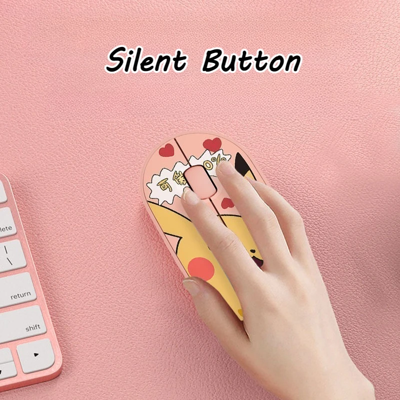 Bluetooth Wireless Mouse Cartoon Pikachu Theme Mouse Mini Portable Silent Mouse for MacBook Notebook PC Laptop Tablet Office