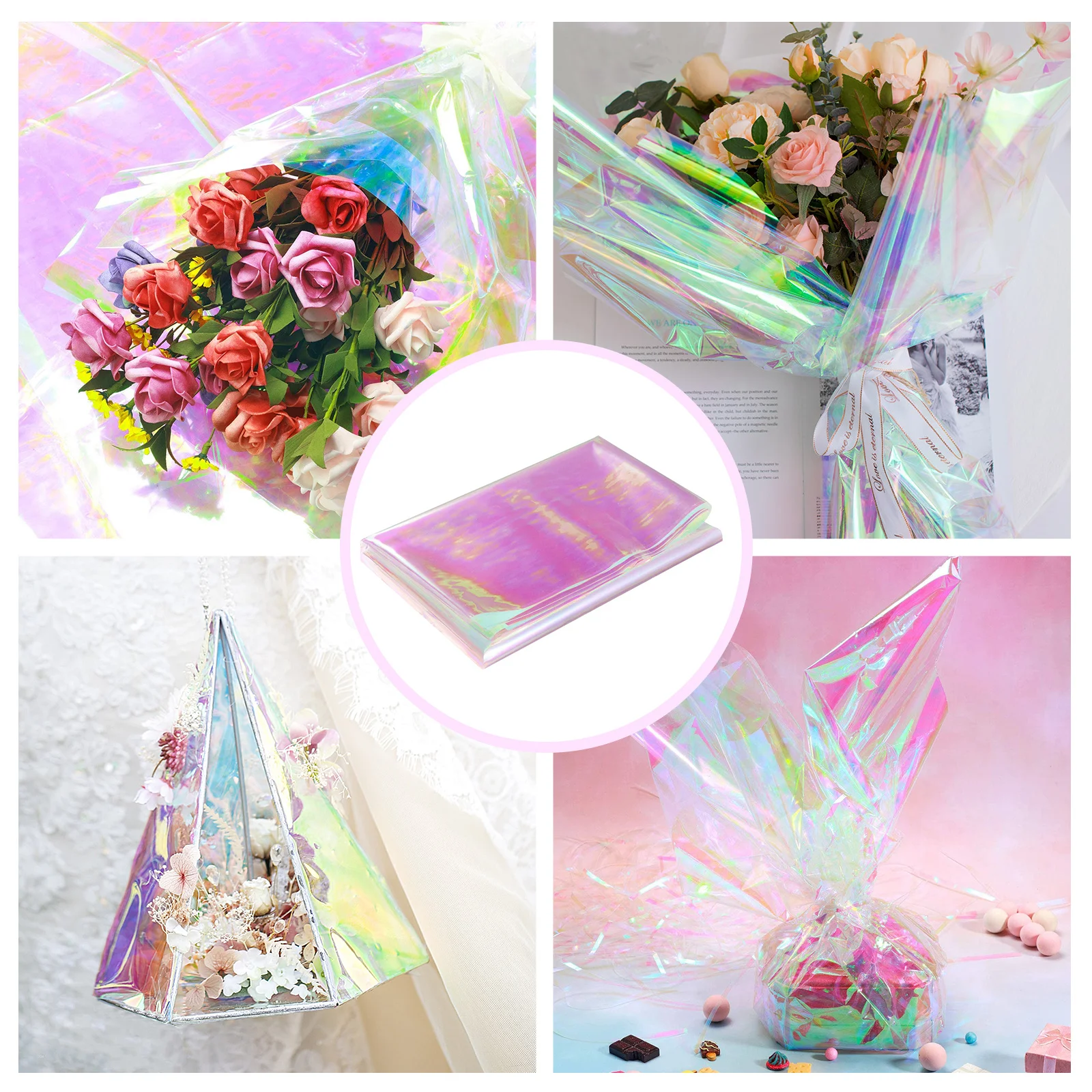 20Pcs Iridescent Film Cellophane Wrap Paper Flower Wrapping Film DIY Gift Craft Packing Sheet Cellophane Wrap Packing Sheet
