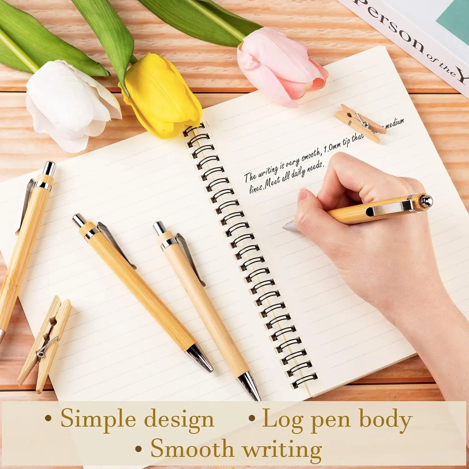 

0-Pack Bamboo Click-Pen Ballpoint Pens Office Stationery Student Writing Pens Gift Pens Black Ink Refill