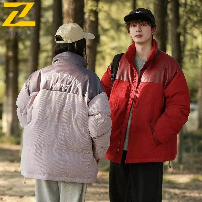 

COMXZ Men Padding Coat Windproof Cold Proof Warm Turndown Collar Snow Bread Jacket Loose Streetwear Cotton Padded Jacket