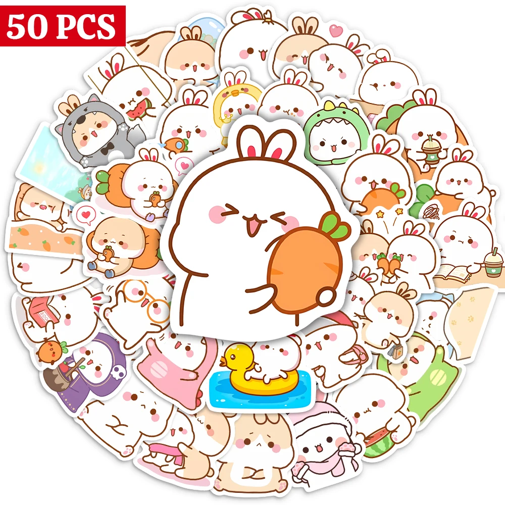 10/25/50Pcs Kawaii Carrot Rabbit Couple Stickers for Notebooks Laptop Luggage Guitar Skateboard Waterproof Scrapbooking Material