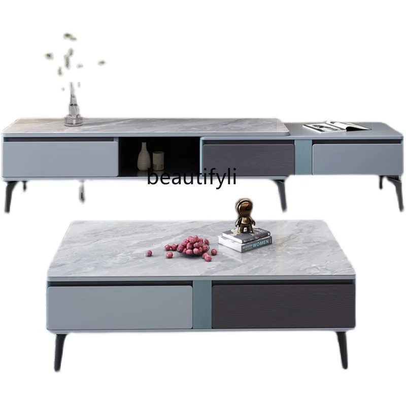 

Modern Light Luxury Living Room Teahouse Stone Plate Coffee Table TV Cabinet Combination Simple Minimalist Style