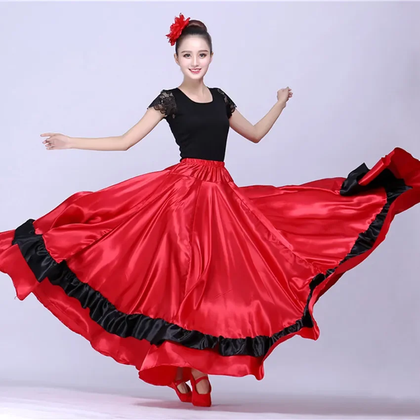 Zigeuner Frau Spanisch Flamenco Rock Polyester Satin glatt große Schaukel Karneval Party Ballsaal Bauchtanz Kostüme Kleid