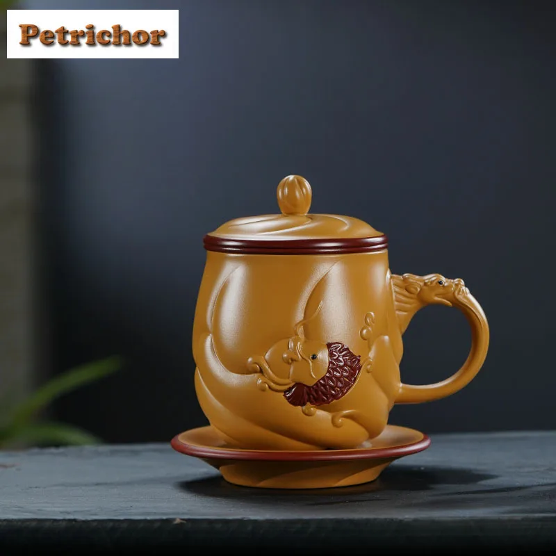 520ml Yixing Zisha Fish Transforms Into Dragon Filter Tea Separator Cup Zen Tea Mug With Infuser Tea Brewing Office Water Cup