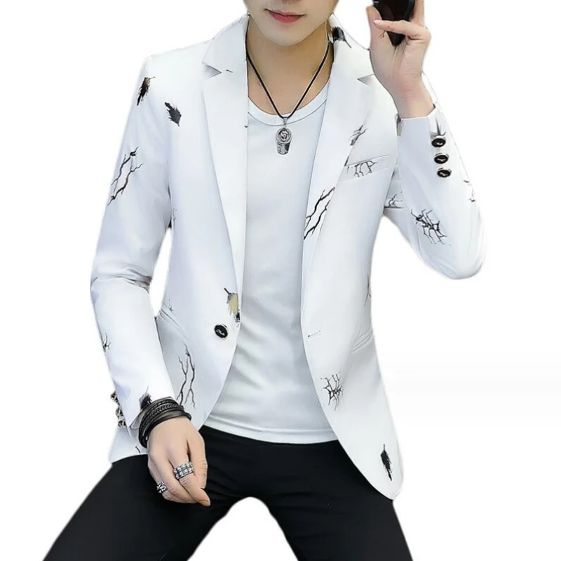 Spring Autumn 2023 Youth Slim blazer Men Fashion Casual Spring Print suit jacket