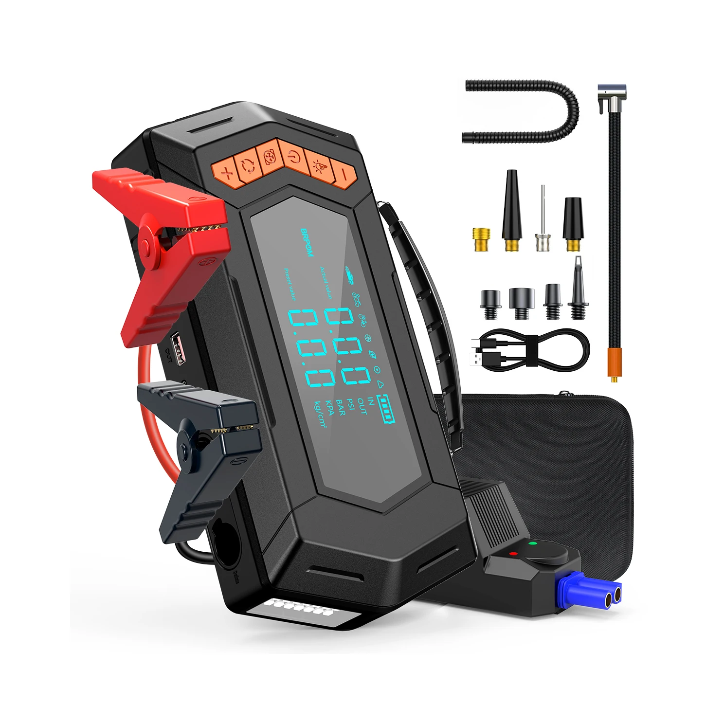 26800Mah 6-in-1 Emergency Jump Starter: 4000A Peak Current, 160 Psi Air Compressor, Air Blower Function, Led Light, Emergency Light, Extra-Large Display
