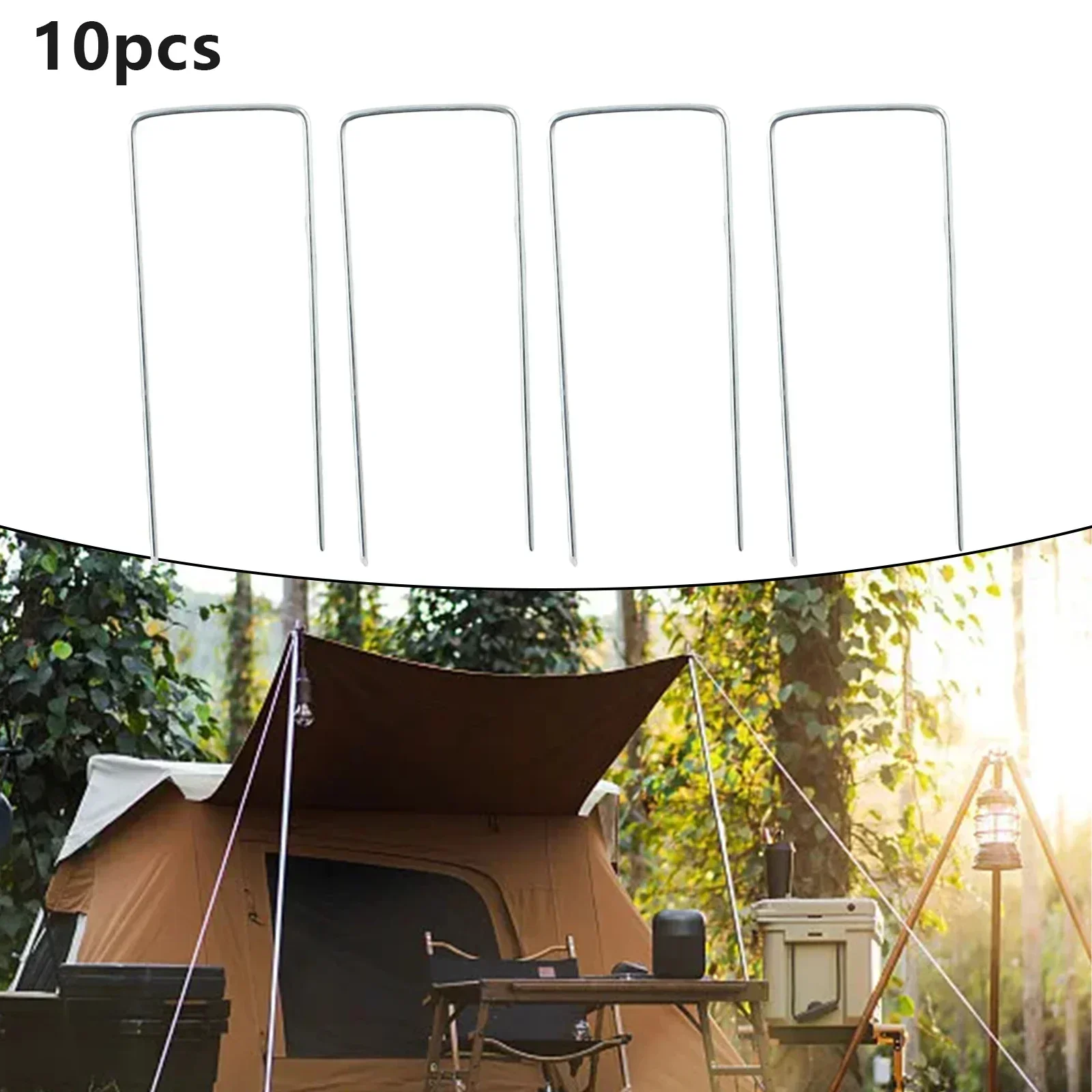 10Pcs U-shaped Tent Pegs On The Ground Galvanized Metal Silver Gazebo Camping TarLII Hooks 10/15/20cm Wide Range Of Applications