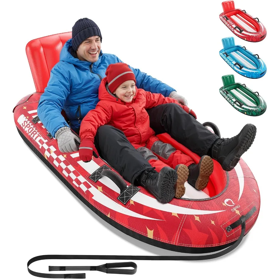 

2-Person Inflatable Snow Sled with Premium Canvas Cover, Heavy Duty Sled with Backrest & Reinforced Handles, Snow Tubes for Kids