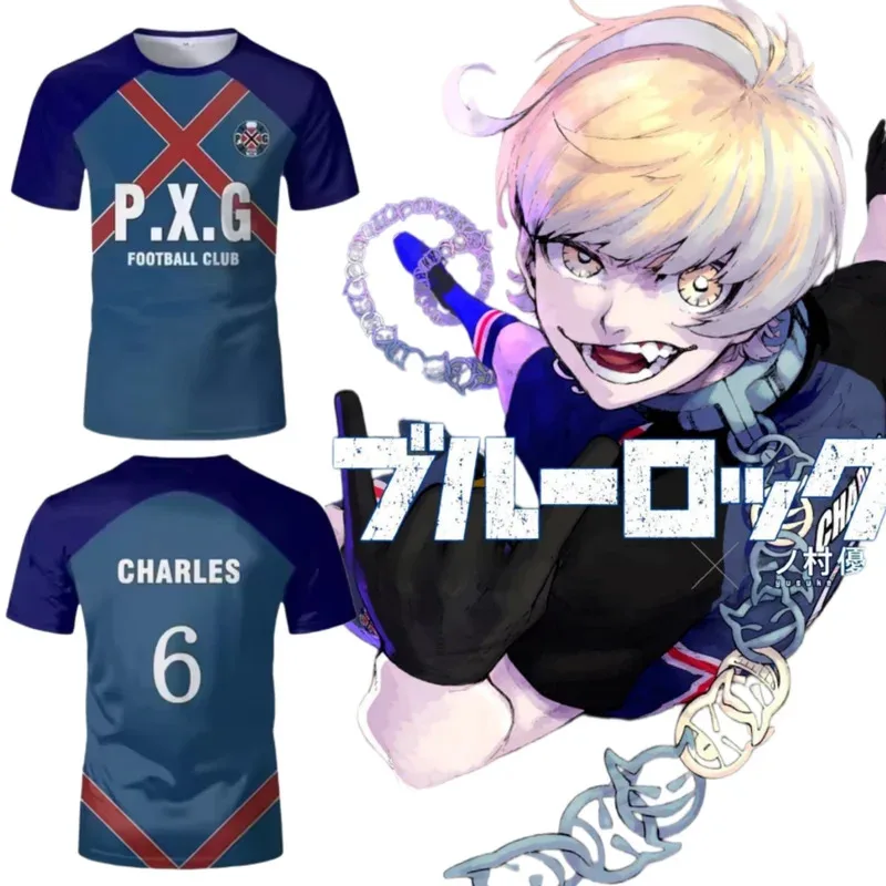 Blue Lock Anime Charles Shirt Cosplay Costumes #6 Football Club Jersey Charles Chevalier Soccer Training T-Shirt 3D Printing