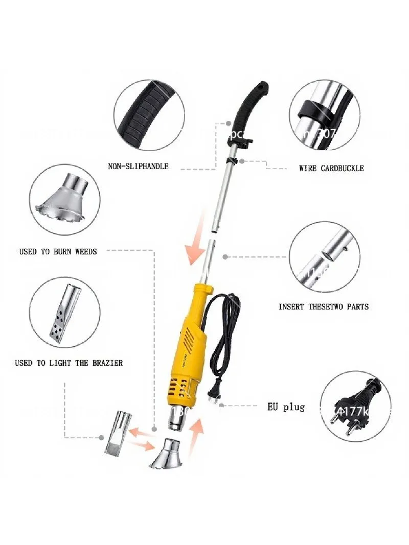 To 650°C Grass Removal Tools Flame Weed Electric Thermal Weeder 2000W Weed Burner Electric Lawnmower Hot Air Weed Killer Up