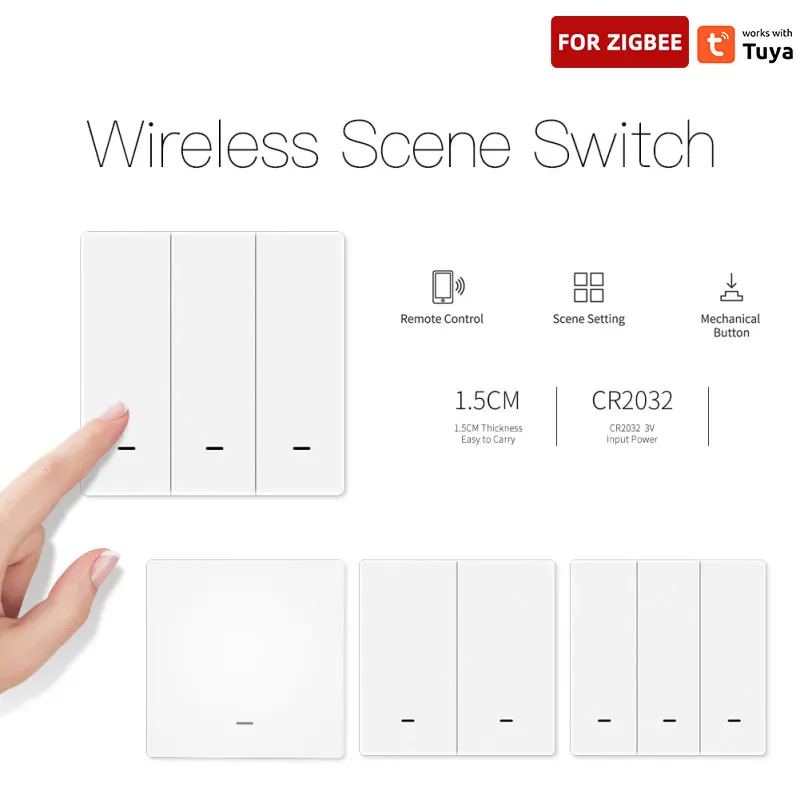 Tuya สวิตช์สำหรับฉากอัจฉริยะไร้สายซิกบี1/2/3แก๊งค์9ฉากปุ่มกดแบตเตอรี่อัตโนมัติที่ขับเคลื่อนด้วยรีโมทคอนโทรลอัจฉริยะ