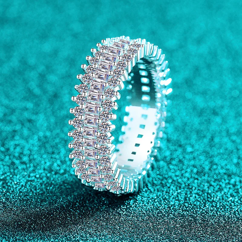 

100%18K Real Platinum PT950 full moissanite ring for women, baguette diamond large row ring, gorgeous luxury ring, fashion trend