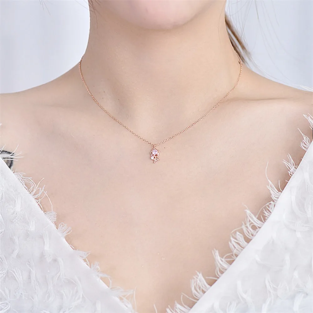 Lovely Tender 3D Flower Choker Exquisite Romantic Pink Rose Necklace Jewelry Box Chain Clavicle Chain Couple