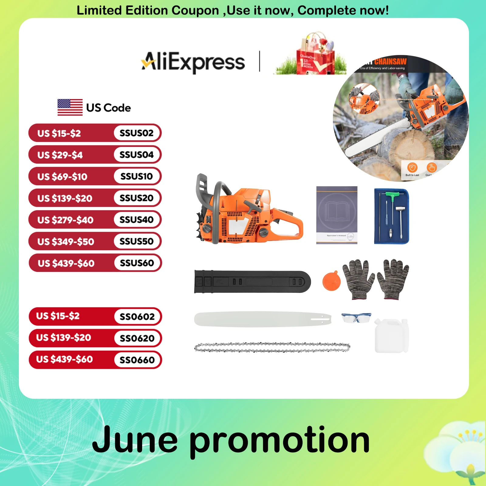 65CC/72CC 24 "منشار البنزين قطع الخشب الغاز نشر علبة المرافق سلسلة المنشار مع شريط دليل ، مناشير سلسلة الطاقة البنزين 2-دورة