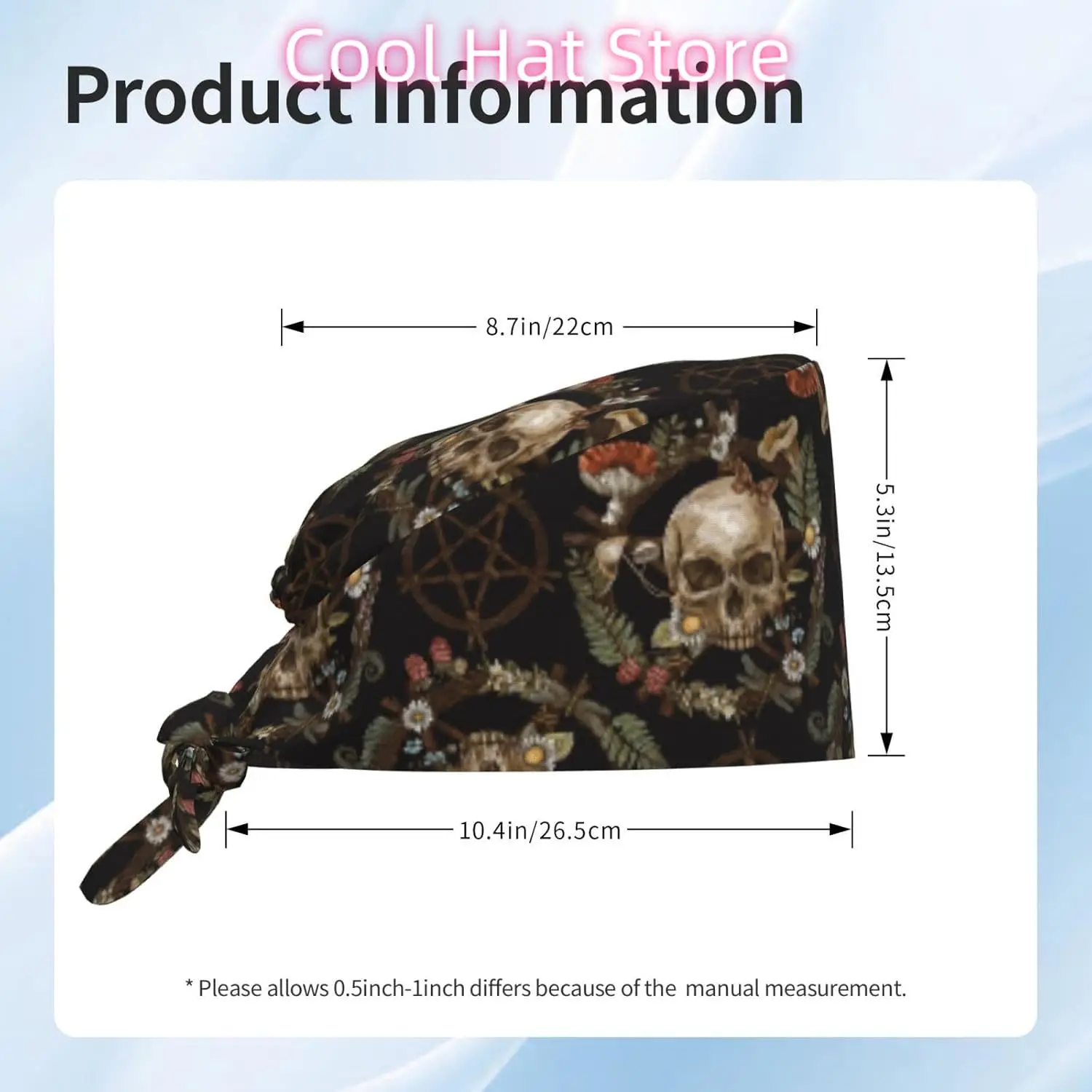 قبعة عمل Wicca Skull Mushroom مع عصابة رأس قابلة للتعديل للجنسين للنساء، قبعة ممرضة