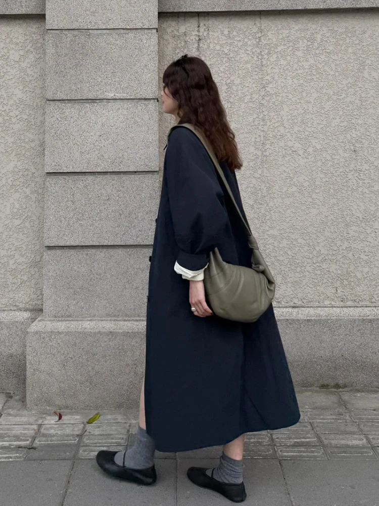 Leren trenchcoat voor dames Ultravioletbestendig Boho Back Denim Windbreakers gevoerd Nieuwste overknee aankomst van middelbare leeftijd geperst