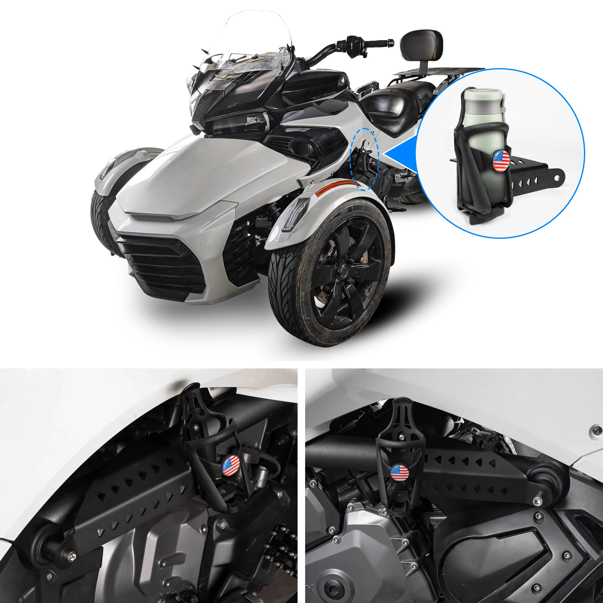 

One Pair Cup Holder Drink Holder Left and Right Side Universal Motorcycle Trike Accessory 20oz Bottle Holder for Can Am Spyder