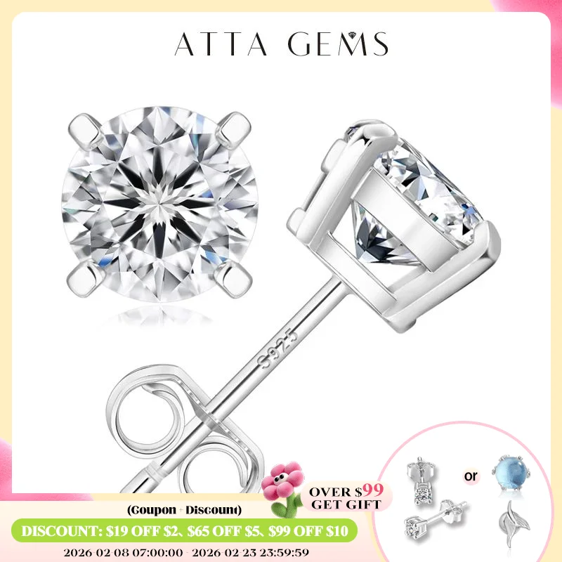 

ATTAGEMS D VVS1 Муассанит Серьги с четырьмя когтями для женщин и мужчин Сверкающие свадебные украшения из стерлингового серебра S925 Доставка из США