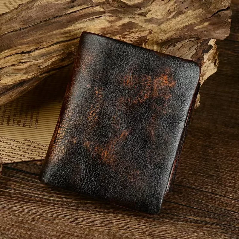 LION VERA Men's Genuine Leather Wallet Vintage Coffee Color Zero Wallet Large Capacity Multi Card Anti theft Brushing Wallet