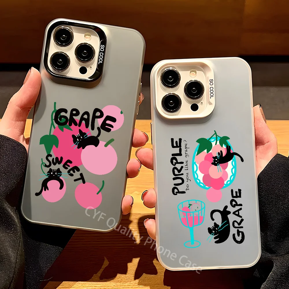

ins grape black cat Phone Case For Apple 11 12 13 14 15 16Pro Max Plus Protect Plating Phone Cover