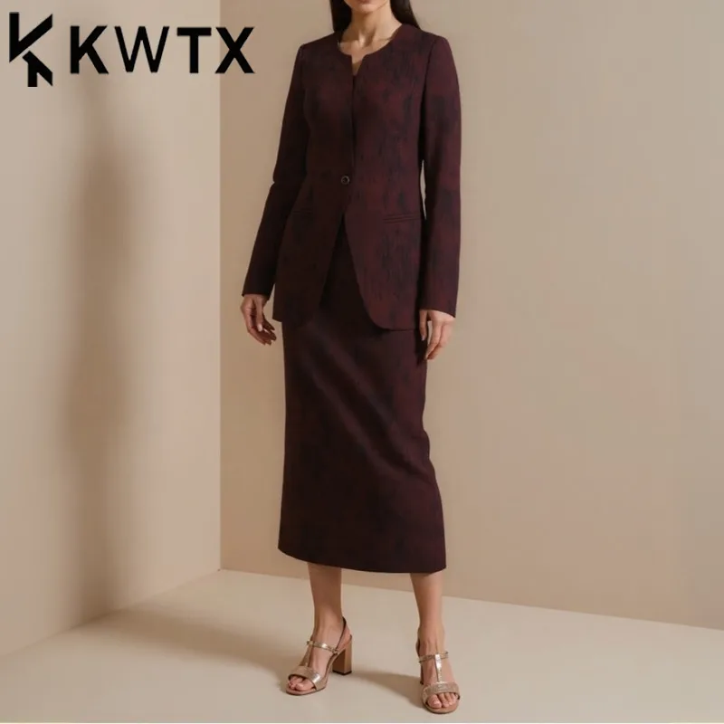 

KWTX 2025 Spring Summer Casual Dress Suit 2 Piece Set Rendered Color Blazer Skirt Set Elegant Luxury Vintage High Quality