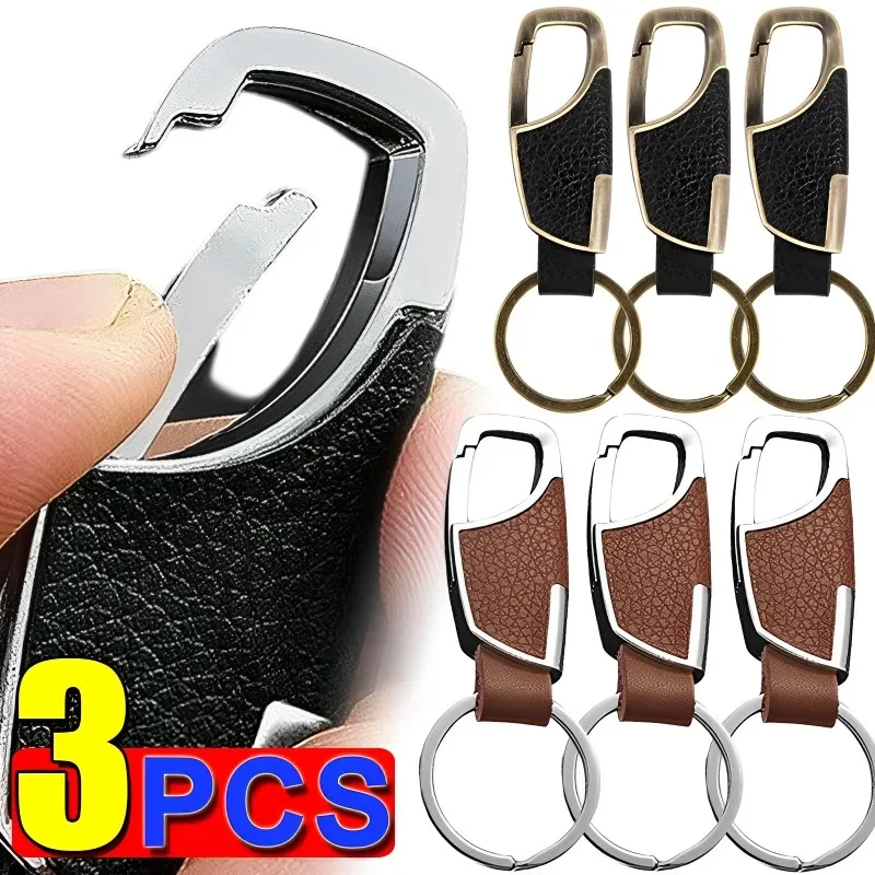 Men PU Leather Keychain Anti-Lost Business Heavy Duty Metal Car Keyrings Simple Waist Hanging Keys Holder for Boyfriend Gifts